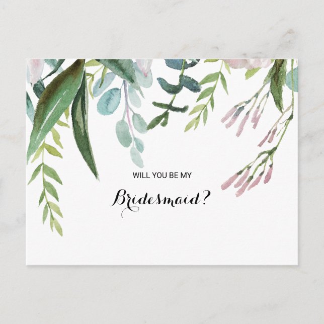 Invitation Carte Postale Charmant Bridesmaid Tropical Floral & Green (Devant)