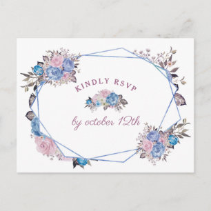 Invitation Carte Postale Charme Parisien Bleu & Rose Floral Choix de Repas