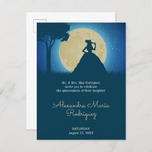 Invitation Carte Postale Charro Silhouette avec Lune Quinceanera