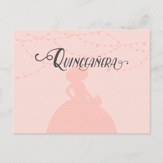 Invitation Carte Postale Charro Silhouette Quinceanera en rose et acier (Devant)