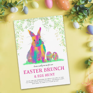 Invitation Carte Postale Chasse aux œufs de brunch de Pâques mignonne Lapin