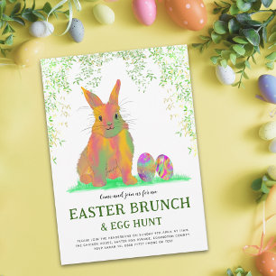 Invitation Carte Postale Chasse aux oeufs de lapin de Pâques et Brunch vert
