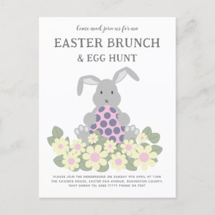 Invitation Carte Postale Chasse aux oeufs de Pâques et Brunch Bunny Floral