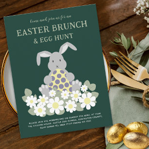 Invitation Carte Postale Chasse aux oeufs de Pâques et Brunch Cute Bunny Fl