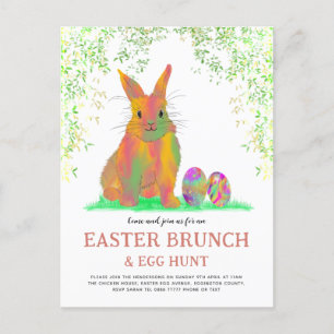 Invitation Carte Postale Chasse aux oeufs de Pâques et Brunch Cute Bunny In