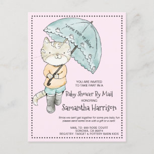 Invitation Carte Postale Chat Aquarelle Avec Baby shower Parapluie Par Mail