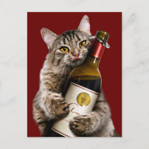 Invitation Carte Postale Chat Avec Bouteille De Vin