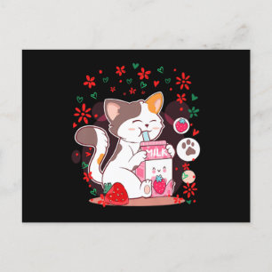 Invitation Carte Postale Chat Boba Shake fraise Lait