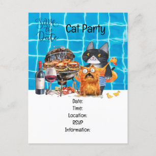 Invitation Carte Postale Chat  Fête de chat parfaitement farfelue