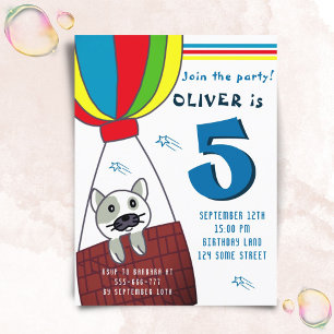 Invitation Carte Postale Chat mignonne dans un ballon à air chaud garçon An