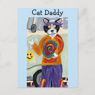 Invitation Carte Postale Chat Papa Hippie Tuxedo