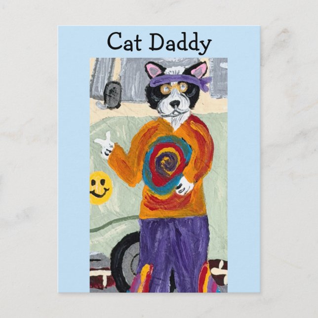Invitation Carte Postale Chat Papa Hippie Tuxedo (Devant)