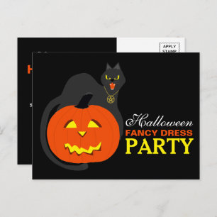 Invitation Carte Postale Chat sur Citrouille Halloween Fancy Dress Party In