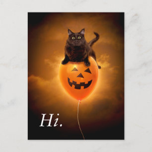 Invitation Carte Postale Chat sur le ballon d'Halloween