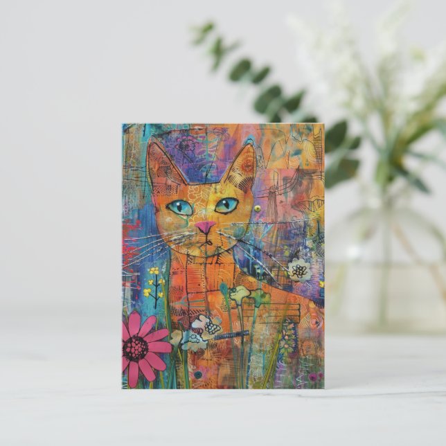 Invitation Carte Postale Chats d'aquarelle Boho - Art de la féline terrestr (Debout devant)