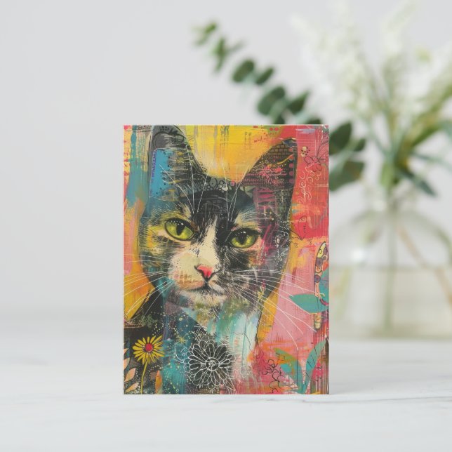 Invitation Carte Postale Chats d'aquarelle de Boho - Art Feline de Terre (6 (Debout devant)