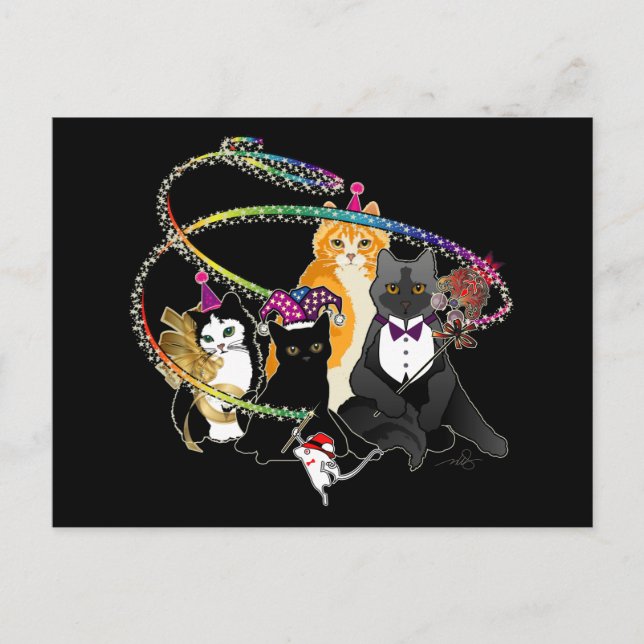 Invitation Carte Postale Chats de fête (Devant)
