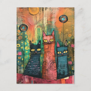 Invitation Carte Postale Chats en aquarelle Boho - Earthy Feline Art