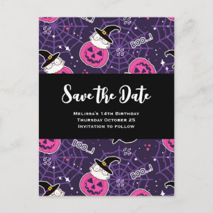 Invitation Carte Postale Chats mignons et citrouilles motif Halloween Anniv