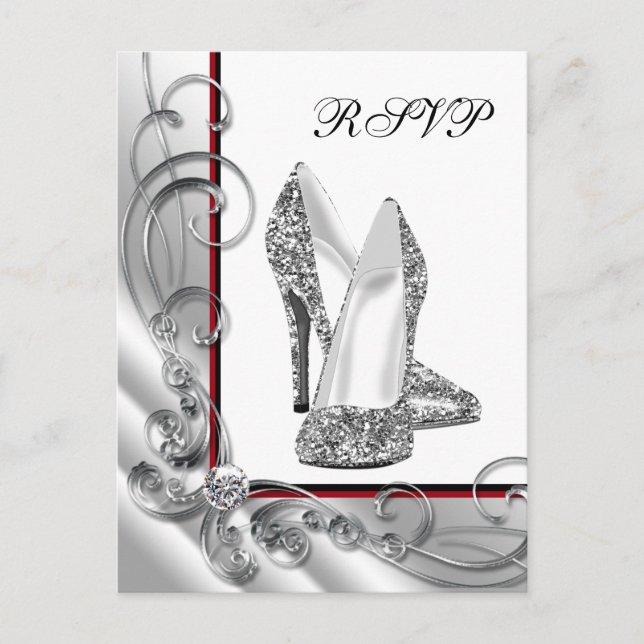 Invitation Carte Postale Chaussure haute parties scintillant RSVP (Devant)