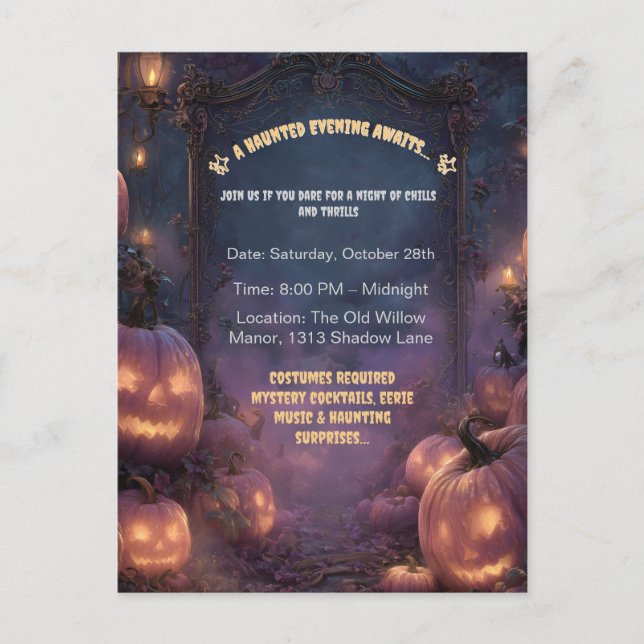 Invitation Carte Postale Chemin d'Halloween éffrayant avec Jack-o'-Lanterns (Devant)