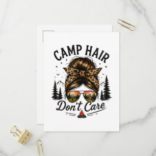 Invitation Carte Postale Cheveux de camp, on s'en fiche, chignon désordonné