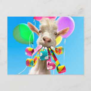 Invitation Carte Postale Chèvre avec pétards de fête