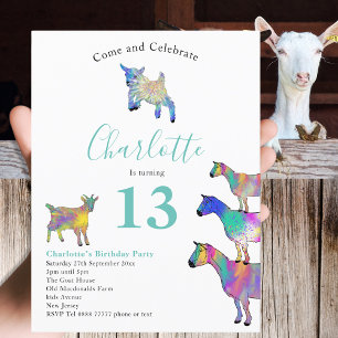 Invitation Carte Postale Chèvre Thème 13ème anniversaire