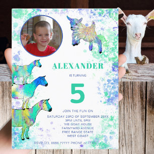 Invitation Carte Postale Chèvres Farm Animal Art 5e anniversaire Photo Budg