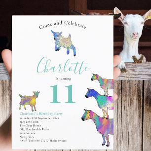 Invitation Carte Postale Chèvres Ferme Animal Aquarelle Budget de fête d'an