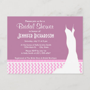 Invitation Carte Postale Chevron rose mignon