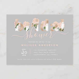 Invitation Carte Postale Chic Blush & Gold Floral Typographie Fête des mari