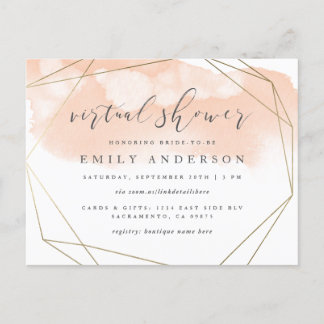 Invitation Carte Postale Chic Blush Rose Aquarelle Or Douche virtuelle