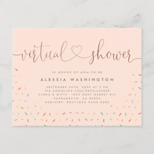Invitation Carte Postale Chic Blush & Rose Gold Calligraphie Douche virtuel