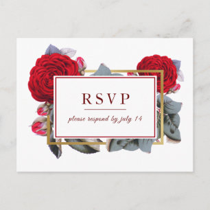 Invitation Carte Postale Chic Bourgogne Rose rouge Blossom Nature Wedding R