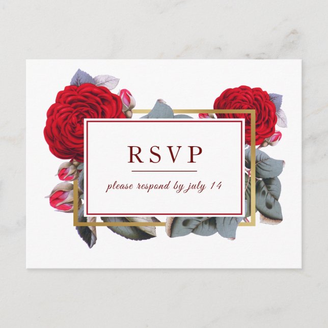 Invitation Carte Postale Chic Bourgogne Rose rouge Blossom Nature Wedding R (Devant)