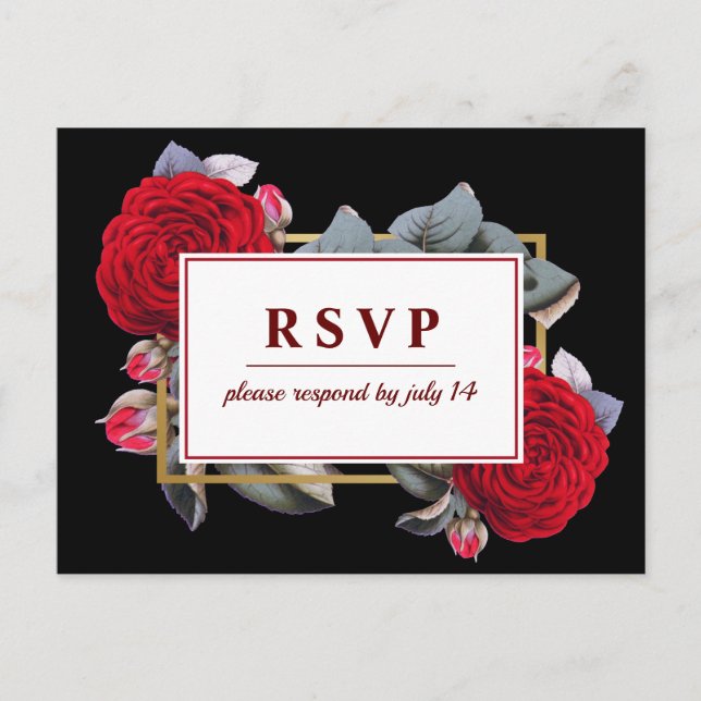 Invitation Carte Postale Chic Bourgogne Rouge rose Blossom Noir Mariage RSV (Devant)