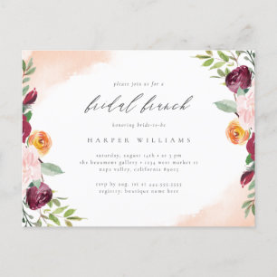 Invitation Carte Postale Chic Burgundy Blush Floral Bridal Brunch
