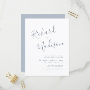 Invitation Carte Postale Chic Calligraphie Dusty Blue Photo Mariage virtuel