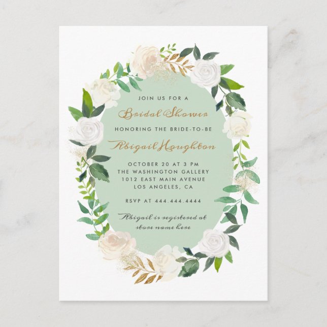 Invitation Carte Postale Chic crème d'aquarelle Fête des mariées de couronn (Devant)