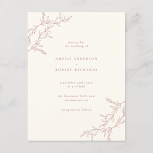 Invitation Carte Postale Chic Crème Minimale et Mariage de Foliage Rouge Mu