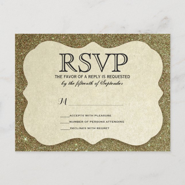 Invitation Carte Postale Chic Elegant Sparkly Faux Gold Parties scintillant (Devant)
