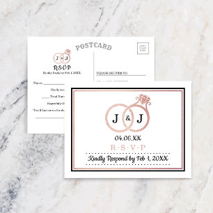 Invitation Carte Postale Chic Faux Rose Gold Foil Monogramme Mariage Cercle