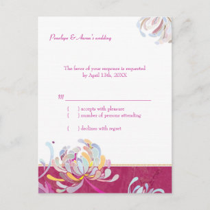 Invitation Carte Postale Chic Floral Fuchsia Wedding RSVP