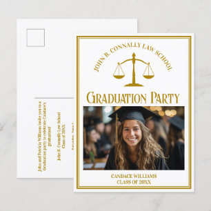 Invitation Carte Postale Chic Gold Law School Photo Graduation Party