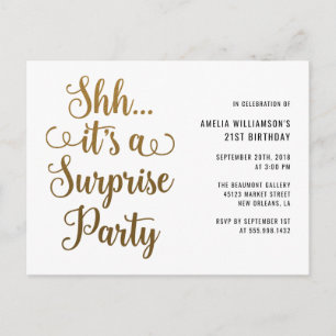 Invitation Carte Postale Chic Gold Shh... C'est une typographie de parti su