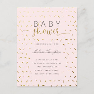 Invitation Carte Postale Chic Gold Sprinkle Confetti & Baby shower rose