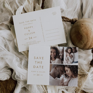 Invitation Carte Postale Chic Gold Typographie 3 Photo Collage Enregistrer 