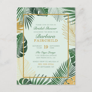 Invitation Carte Postale Chic Green Tropical Feuilles Fête des mariées tend
