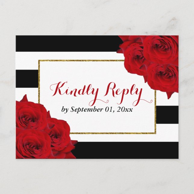 Invitation Carte Postale Chic Moderne Luxe Mariage Collection - Roses rouge (Devant)
